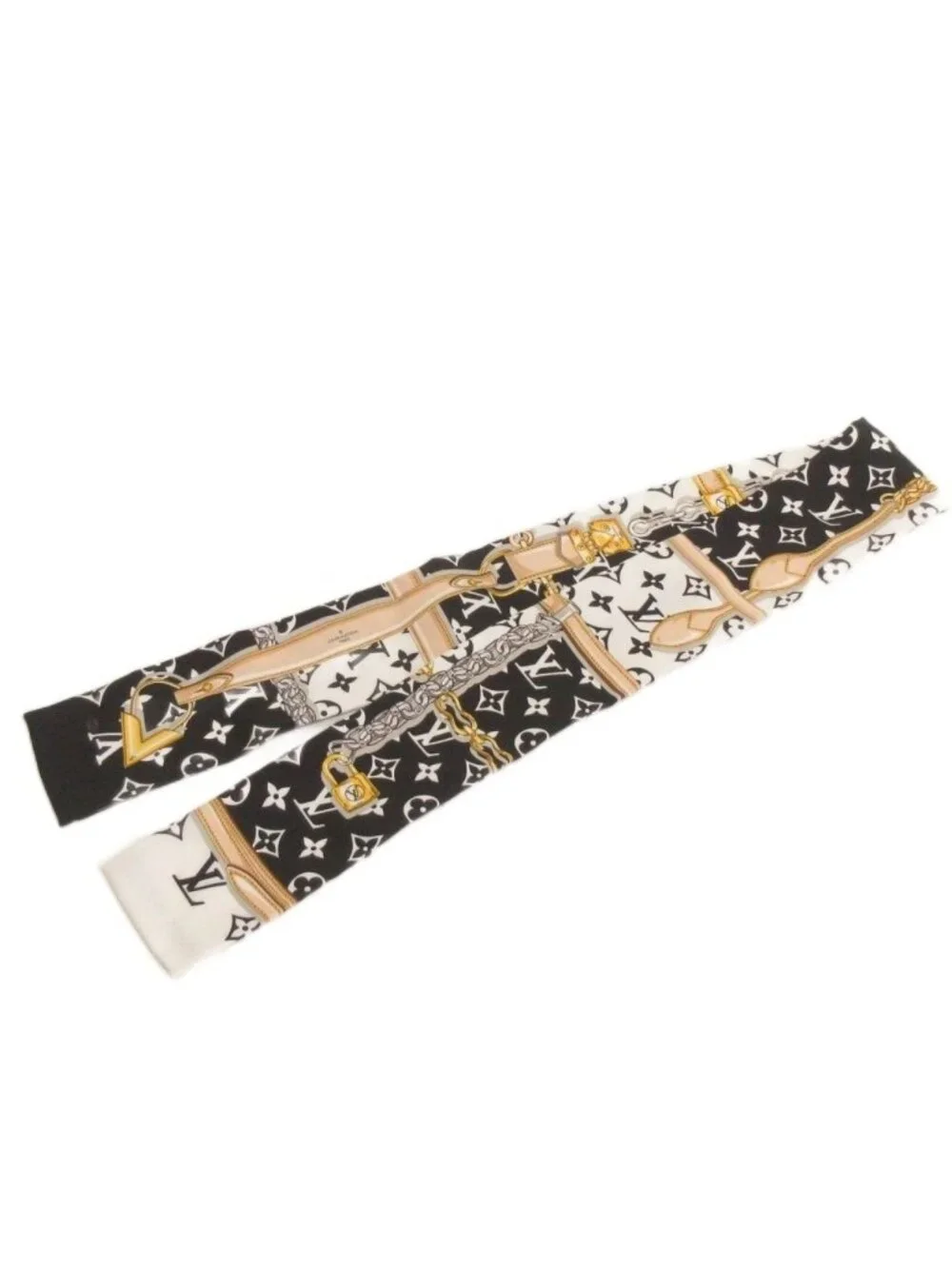 Louis Vuitton Bandeau Confidential Monogram Scarf All Over Chain Silk Black